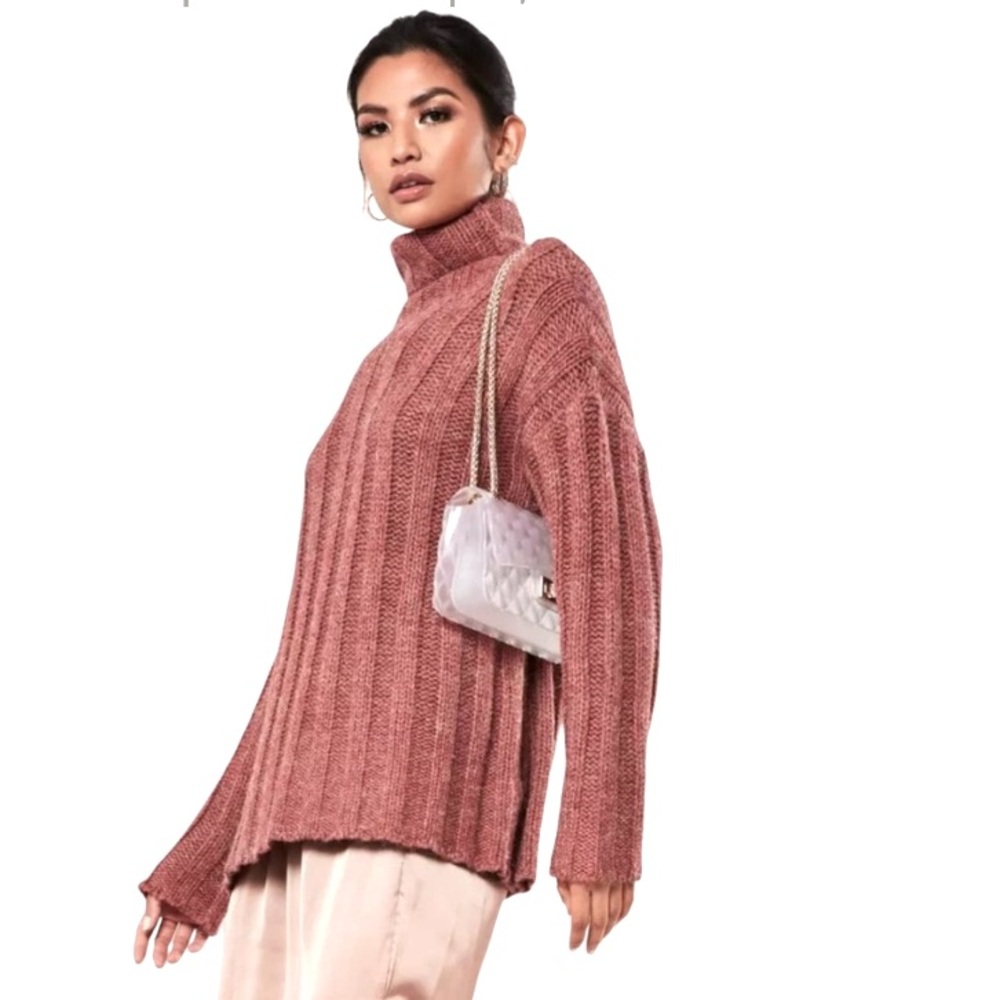 -Missguided Pink Tan L/S Cowl Sweater- Size 6 As Is